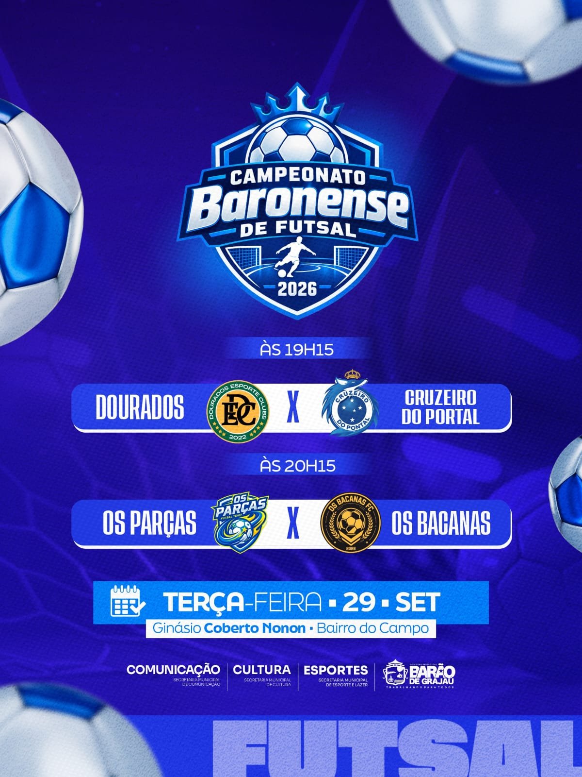 Do domínio à reação: rodada do Campeonato Baronense de Futsal termina com goleada e emoção